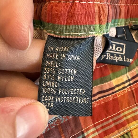 Men's Polo Ralph Lauren Drawstring Patch Work Swim Shorts Plaid Size Large - Picture 5 of 5